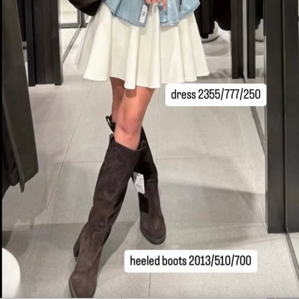 Zara Drk Chocolate Suede Heeled Boots 6.5 - Picture 4 of 9